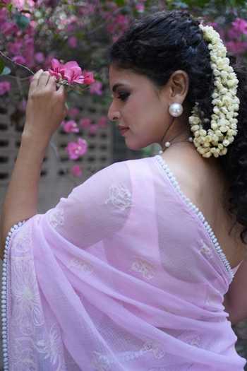 Five Point Five_Pink Doriya Nalini Embroidered Saree With Running Blouse _Online_at_Aza_Fashions