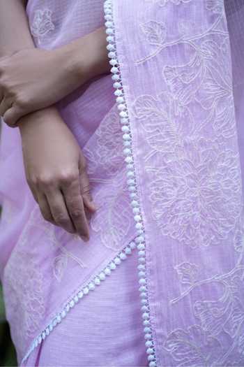 Five Point Five_Pink Doriya Nalini Embroidered Saree With Running Blouse _at_Aza_Fashions