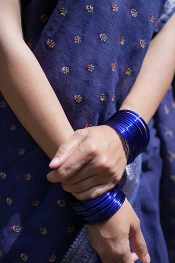 Shop_Five Point Five_Blue Kota Doria Ridhi Butti Pattern Saree With Running Blouse  _Online_at_Aza_Fashions