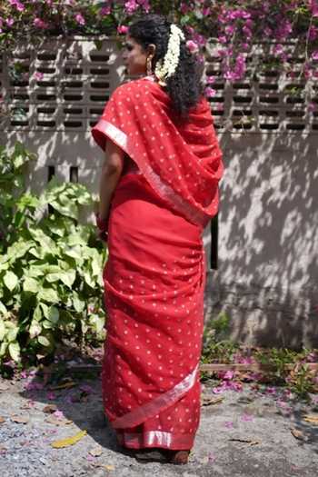 Shop_Five Point Five_Red Kota Doria Ridhi Saree And Running Blouse Set _at_Aza_Fashions