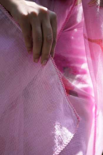 Shop_Five Point Five_Pink Doriya Juhi Rosette Pattern Saree With Running Blouse  _Online_at_Aza_Fashions
