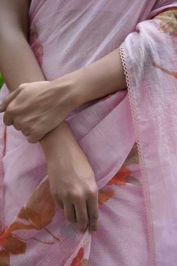 Buy_Five Point Five_Peach Kota Doria Juhi Floret Pattern Saree With Running Blouse  _Online_at_Aza_Fashions