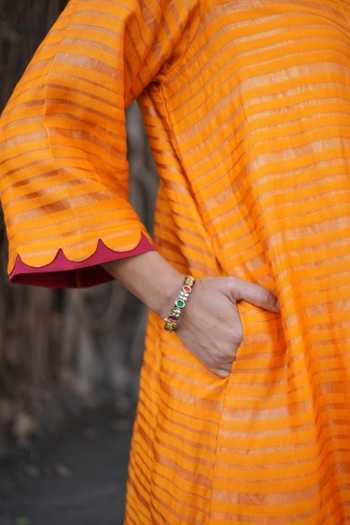 Buy_Five Point Five_Yellow Chanderi Round Neck, Yes Lalita Straight Kurta Set _Online_at_Aza_Fashions