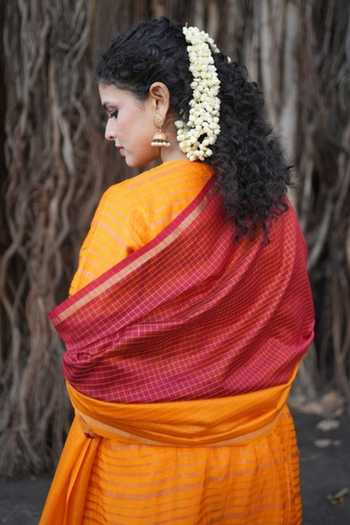 Shop_Five Point Five_Yellow Chanderi Round Neck, Yes Lalita Straight Kurta Set _Online_at_Aza_Fashions