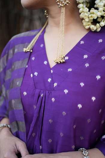 Buy_Five Point Five_Magenta Chanderi V-neck, Yes Ragini Pintuck Yoke Kurta Set _Online_at_Aza_Fashions