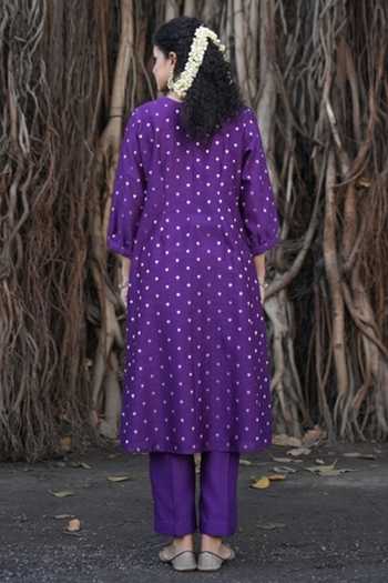 Shop_Five Point Five_Magenta Chanderi V-neck, Yes Ragini Pintuck Yoke Kurta Set _at_Aza_Fashions