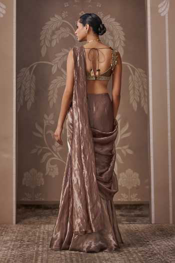 Shop_Ridhi Mehra_Lilac Tissue Sweetheart The Legacy Pre-stitched Saree With Embroidered Blouse _at_Aza_Fashions