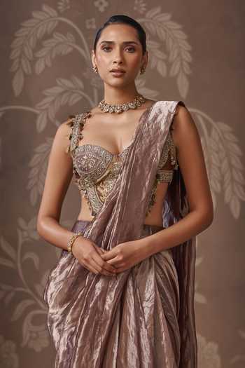 Ridhi Mehra_Lilac Tissue Sweetheart The Legacy Pre-stitched Saree With Embroidered Blouse _Online_at_Aza_Fashions