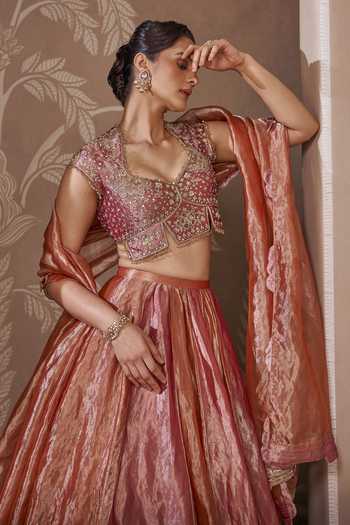 Shop_Ridhi Mehra_Orange Tissue Sweetheart Neck The Majesty Lehenga Set _Online_at_Aza_Fashions