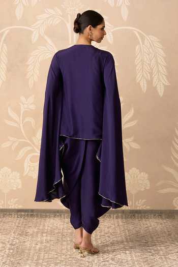Shop_Ridhi Mehra_Purple Silk Split V-neck Zia Embroidered Cape And Salwar Set _at_Aza_Fashions