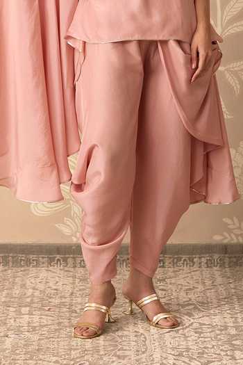 Buy_Ridhi Mehra_Pink Silk V-neck Mehraab Embroidered Cape And Salwar Set _Online_at_Aza_Fashions