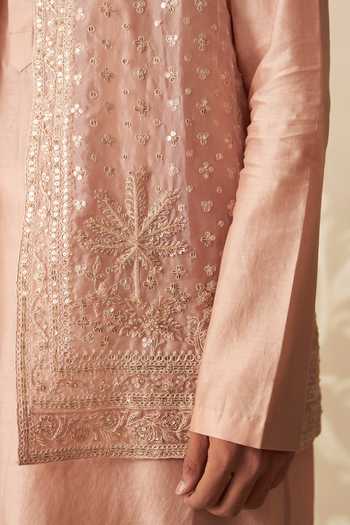 Buy_Ridhi Mehra_Pink Silk, Chanderi Embroidery, Sequins Nayyar Bundi And Kurta Set _Online_at_Aza_Fashions