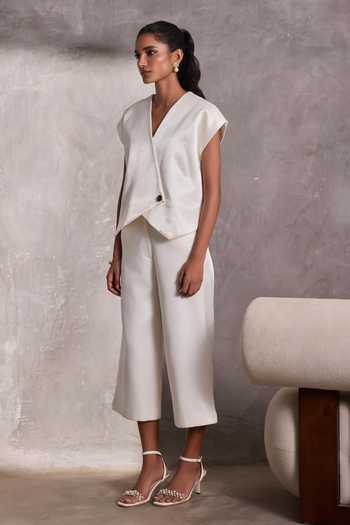 Tara And I_Ivory Silk Gajji Gaucho Pant _Online_at_Aza_Fashions