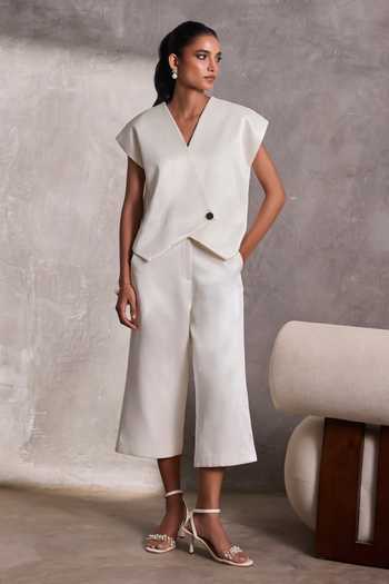 Tara And I_Ivory Silk Gajji Gaucho Pant _at_Aza_Fashions