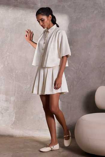 Buy_Tara And I_White Silk Collared Neck Gajji Boxy Shirt _Online_at_Aza_Fashions