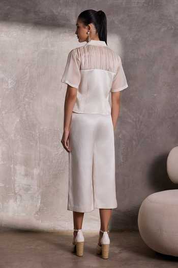 Shop_Tara And I_White Silk Collared Neck Fabric Block Top _at_Aza_Fashions