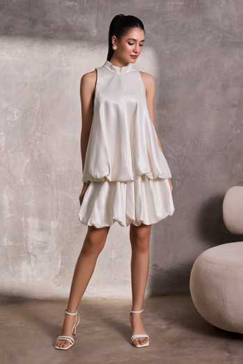 Buy_Tara And I_White Silk Gajji Mini Bubble Skirt _at_Aza_Fashions