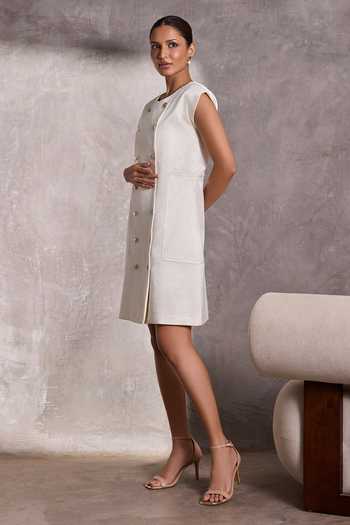 Buy_Tara And I_White Silk Round Neck Gajji Shift Jacket Dress _Online_at_Aza_Fashions