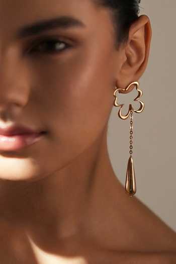 Shop_Varnika Arora_Gold Plated Liquid Morpho Drop Earrings _at_Aza_Fashions