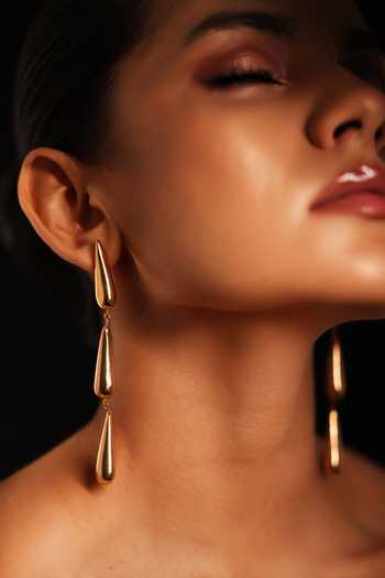 Shop_Varnika Arora_Gold Plated Dewdrift Tier Drop Earrings _Online_at_Aza_Fashions