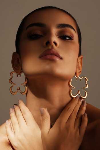 Buy_Varnika Arora_Gold Plated Gilded Flutter Hoop Earrings _at_Aza_Fashions