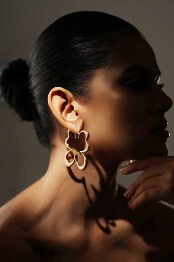 Shop_Varnika Arora_Gold Plated Gilded Flutter Hoop Earrings _at_Aza_Fashions