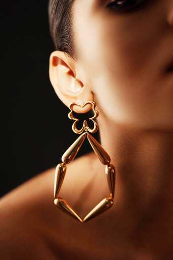 Varnika Arora_Gold Plated Pulse Hoop Dangler Earrings _Online_at_Aza_Fashions