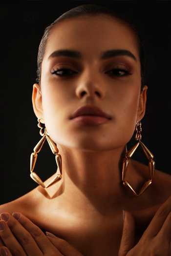 Buy_Varnika Arora_Gold Plated Pulse Hoop Dangler Earrings _at_Aza_Fashions