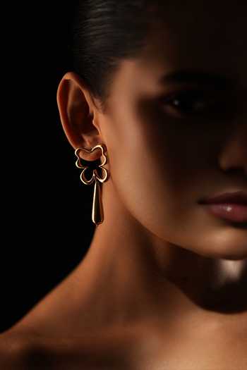 Shop_Varnika Arora_Gold Plated Bloom Tear Earrings _at_Aza_Fashions