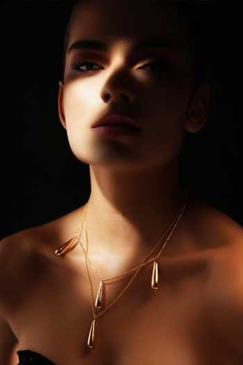 Shop_Varnika Arora_Gold Plated Dewdrop Layered Necklace _Online_at_Aza_Fashions