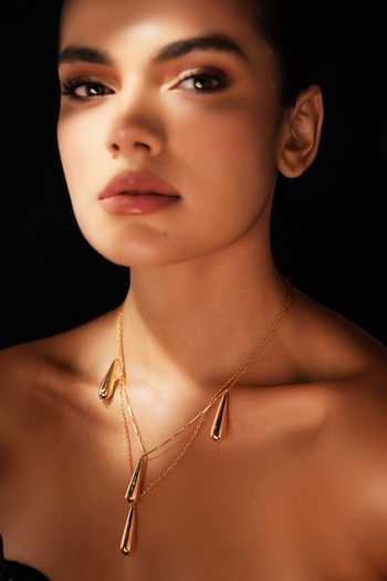 Varnika Arora_Gold Plated Dewdrop Layered Necklace _at_Aza_Fashions