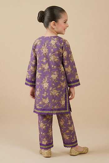 Shop_Byb Premium_Purple Cotton Hand Block Print Kurta And Pant Set _at_Aza_Fashions