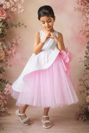 Buy_Little Loom_Pink 3d Flower Sparkling Frock Dress _at_Aza_Fashions