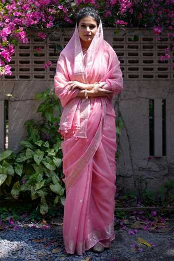 Buy_Five Point Five_Pink Gayatri Saree With Running Blouse _at_Aza_Fashions
