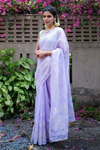 Buy_Five Point Five_Lilac Kota Doria Nalini Saree With Running Blouse _at_Aza_Fashions