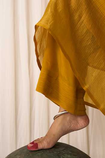 Five Point Five_Yellow Silk Square Neck Farah Woven Kurta Set _at_Aza_Fashions