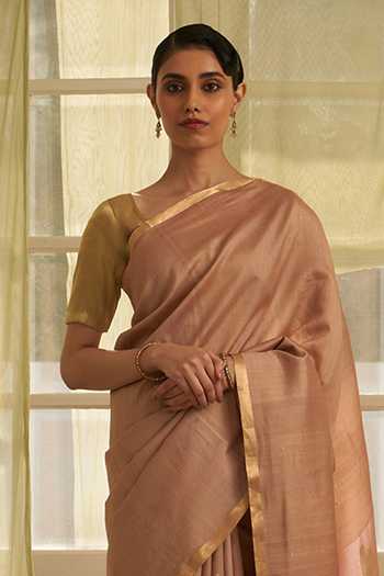 Five Point Five_Pink Tussar Amoha Woven Saree With Running Blouse _Online_at_Aza_Fashions