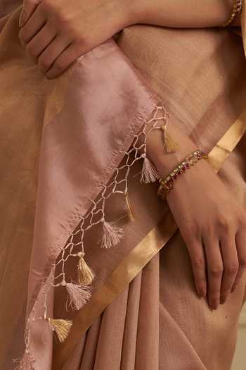 Five Point Five_Pink Tussar Amoha Woven Saree With Running Blouse _at_Aza_Fashions