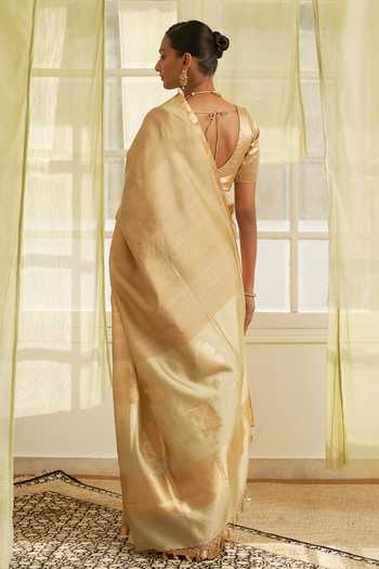 Shop_Five Point Five_Beige Tussar Amoha Saree With Running Blouse _at_Aza_Fashions