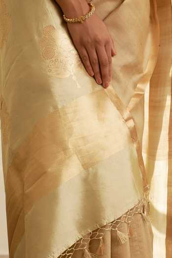 Shop_Five Point Five_Beige Tussar Amoha Saree With Running Blouse _Online_at_Aza_Fashions
