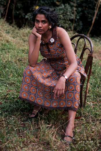 Shop_Jodi_Brown Voile Mandarin Collar Choras Day Dress _Online_at_Aza_Fashions