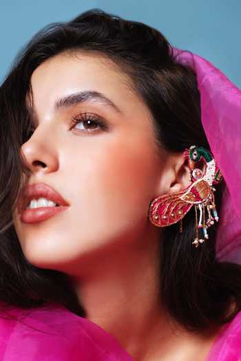 Krutiarts_Multi Color Bhagyashree Peacock Embroidered Earcuffs _Online_at_Aza_Fashions