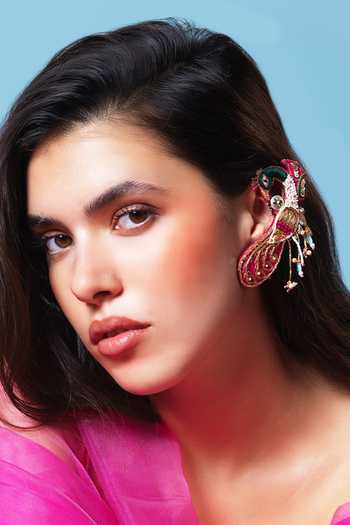 Shop_Krutiarts_Multi Color Bhagyashree Peacock Embroidered Earcuffs _Online_at_Aza_Fashions