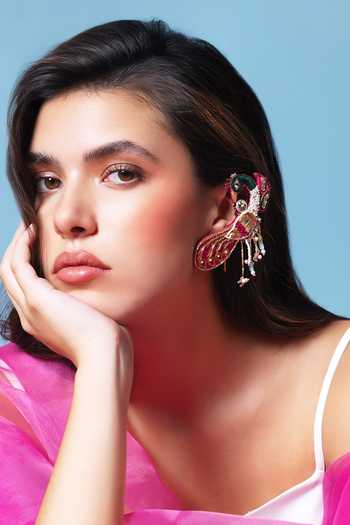Shop_Krutiarts_Multi Color Bhagyashree Peacock Embroidered Earcuffs _at_Aza_Fashions