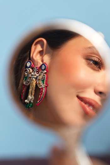 Krutiarts_Multi Color Gayatri Dual Sparrow Embroidered Earrings _Online_at_Aza_Fashions