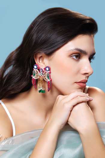 Buy_Krutiarts_Multi Color Gayatri Dual Sparrow Embroidered Earrings _Online_at_Aza_Fashions