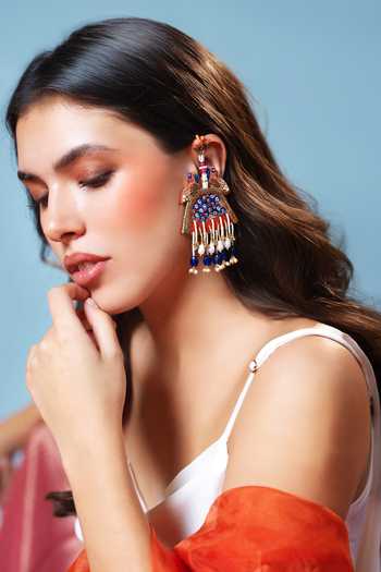 Krutiarts_Gold Plated Radhika Embroidered Peacock Earrings _Online_at_Aza_Fashions