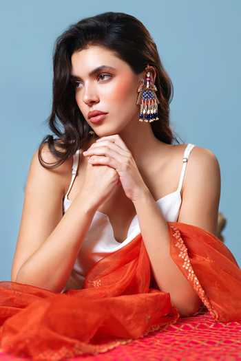 Shop_Krutiarts_Gold Plated Radhika Embroidered Peacock Earrings _Online_at_Aza_Fashions