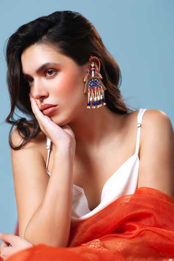 Krutiarts_Gold Plated Radhika Embroidered Peacock Earrings _at_Aza_Fashions