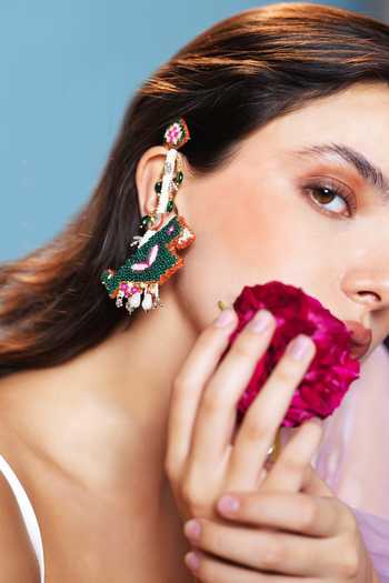 Buy_Krutiarts_Green Rajyashree Parrot Embroidered Earrings _Online_at_Aza_Fashions